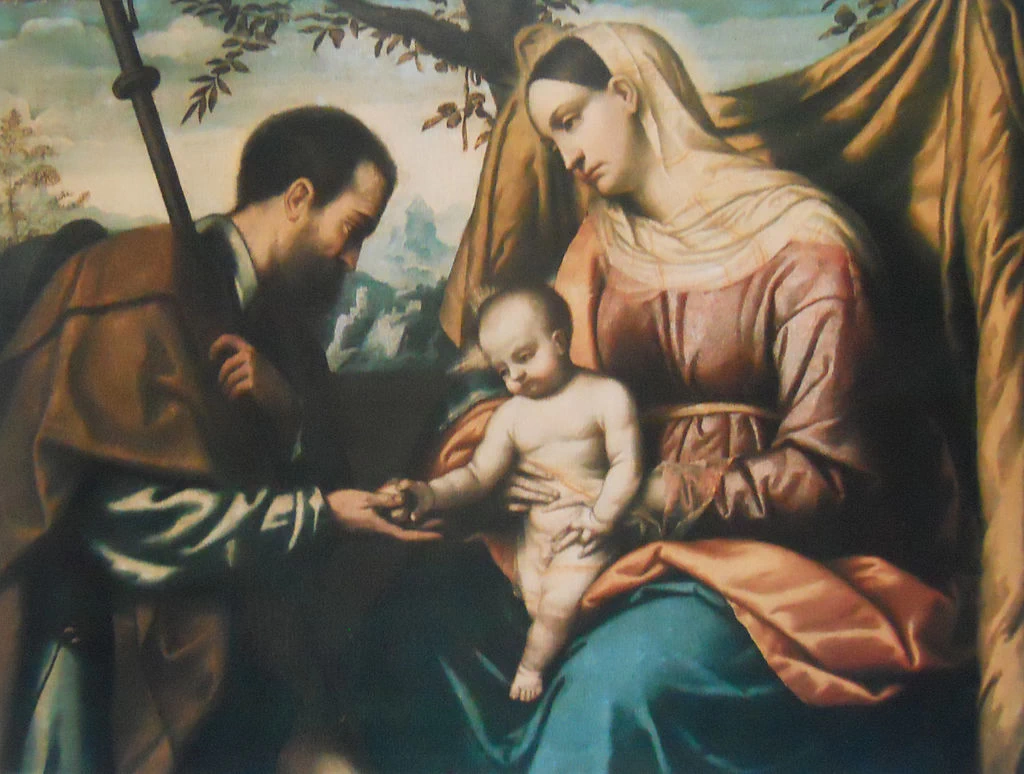 27-Bonvicini Alessandro-Moretto-Madonna con bimbo e san Rocco - Banco di Brescia